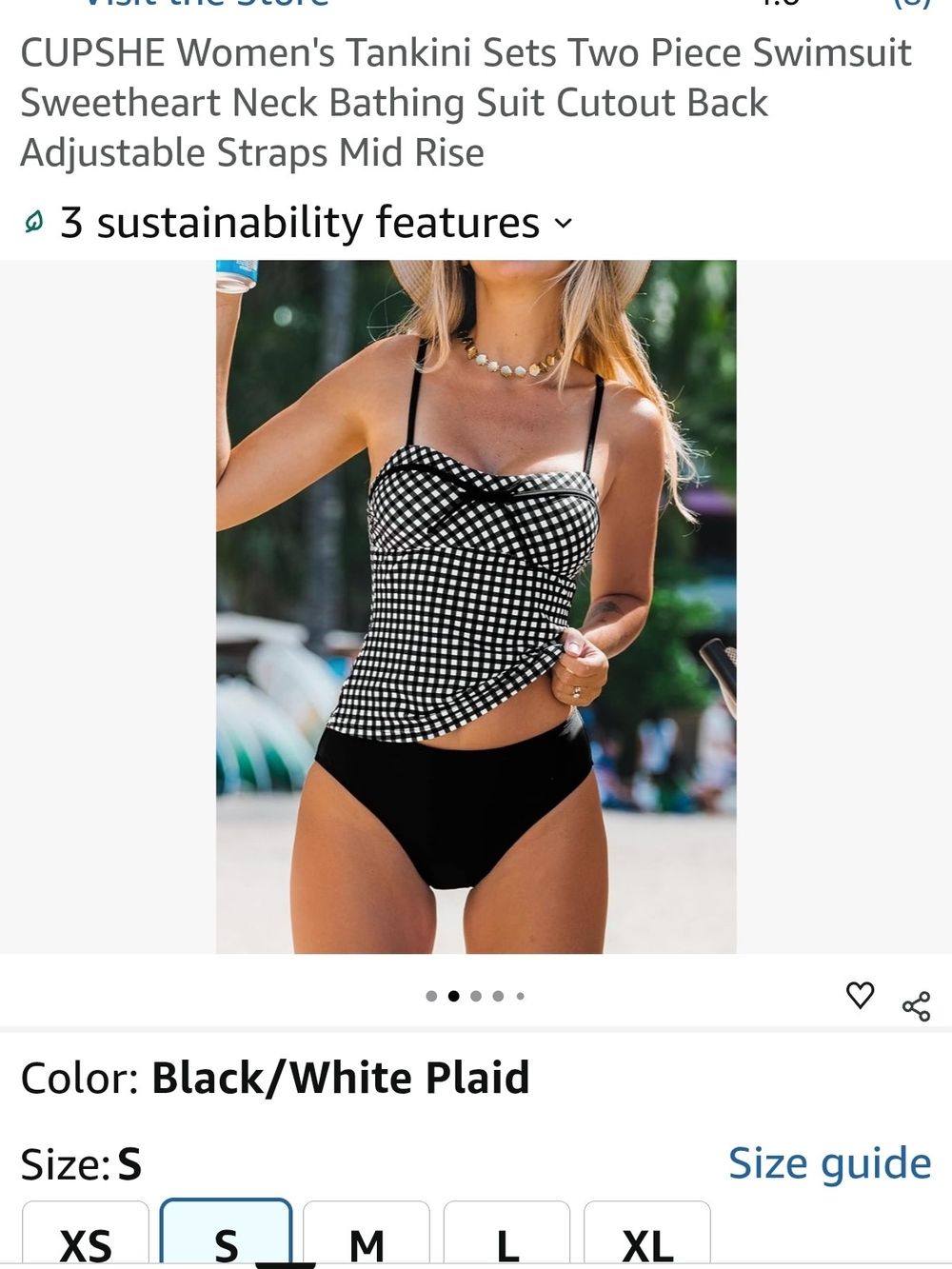Cupshe Black and White Plaid Tankini Set